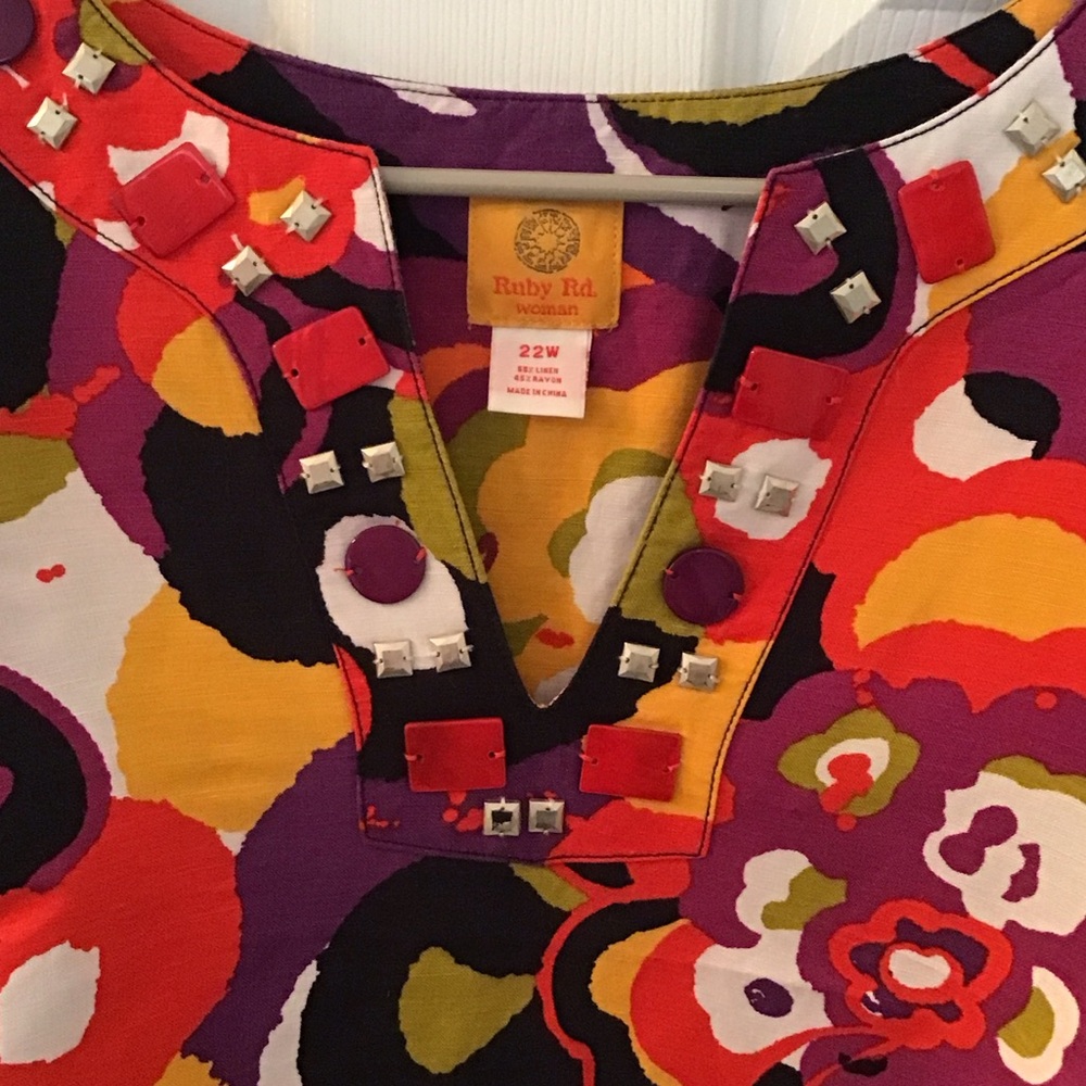 Ruby Rd. Colorful Floral Tunic Top - Picture 2 of 4